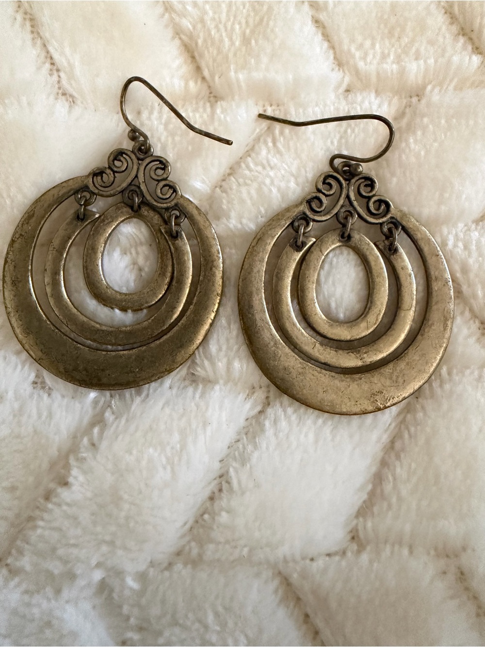 Vintage Lia Sophia Antiqued Brass Multi-Hoop Drop Earrings